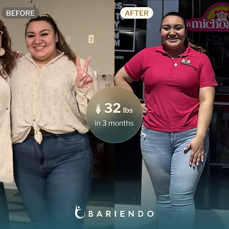 Before and after of Jaybe who lost 32 lbs with ESG